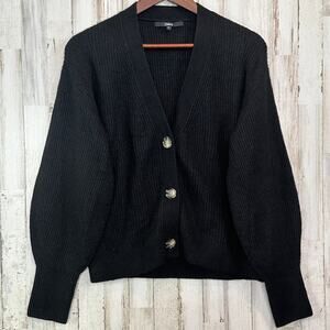 Quince Baby Alpaca Wool Cropped Cardigan Medium Black Relax Fit Quiet Luxury EUC